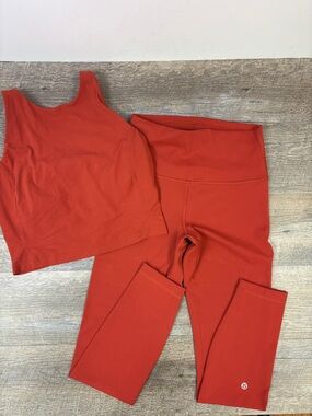Lululemon Red Matching Set Align Leggings + Longline Sports Tank Size 6